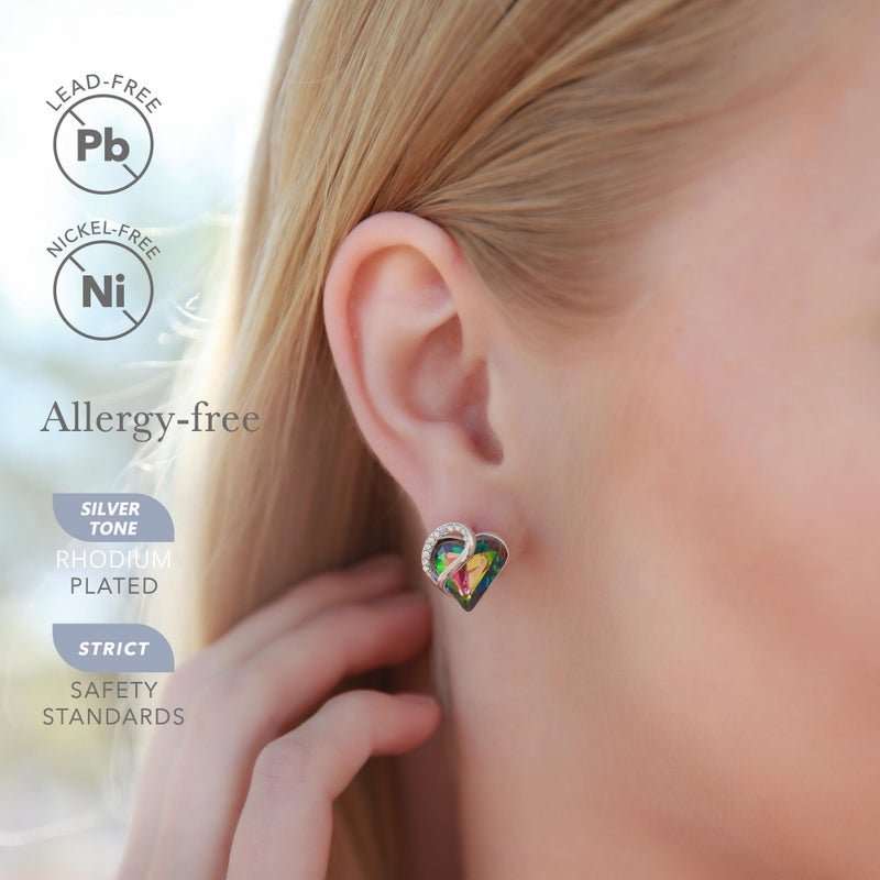 Leafael Infinity Love Heart Crystal Stud Earrings for Women, Valentine's Day Gifts for Mom, Wife, and Her, Healing Stone for Protection, Rainbow Tourmaline Black, Silver Tone Fashion Jewelry - Image 2
